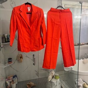 COPY - Mr Leonard vintage 1970s 2  piece orange pant suit mod blazer and baggy …